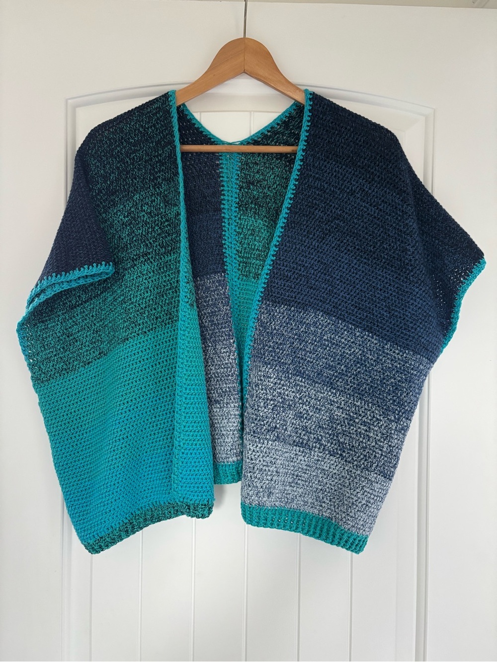 Knit Open-Front Cardigan Sweater | Blue & Teal Colour Block